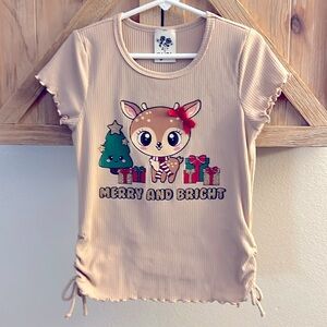 ⭐️3/15 (6) Reindeer Merry & Bright Adorable Christmas Holiday Glittery Top